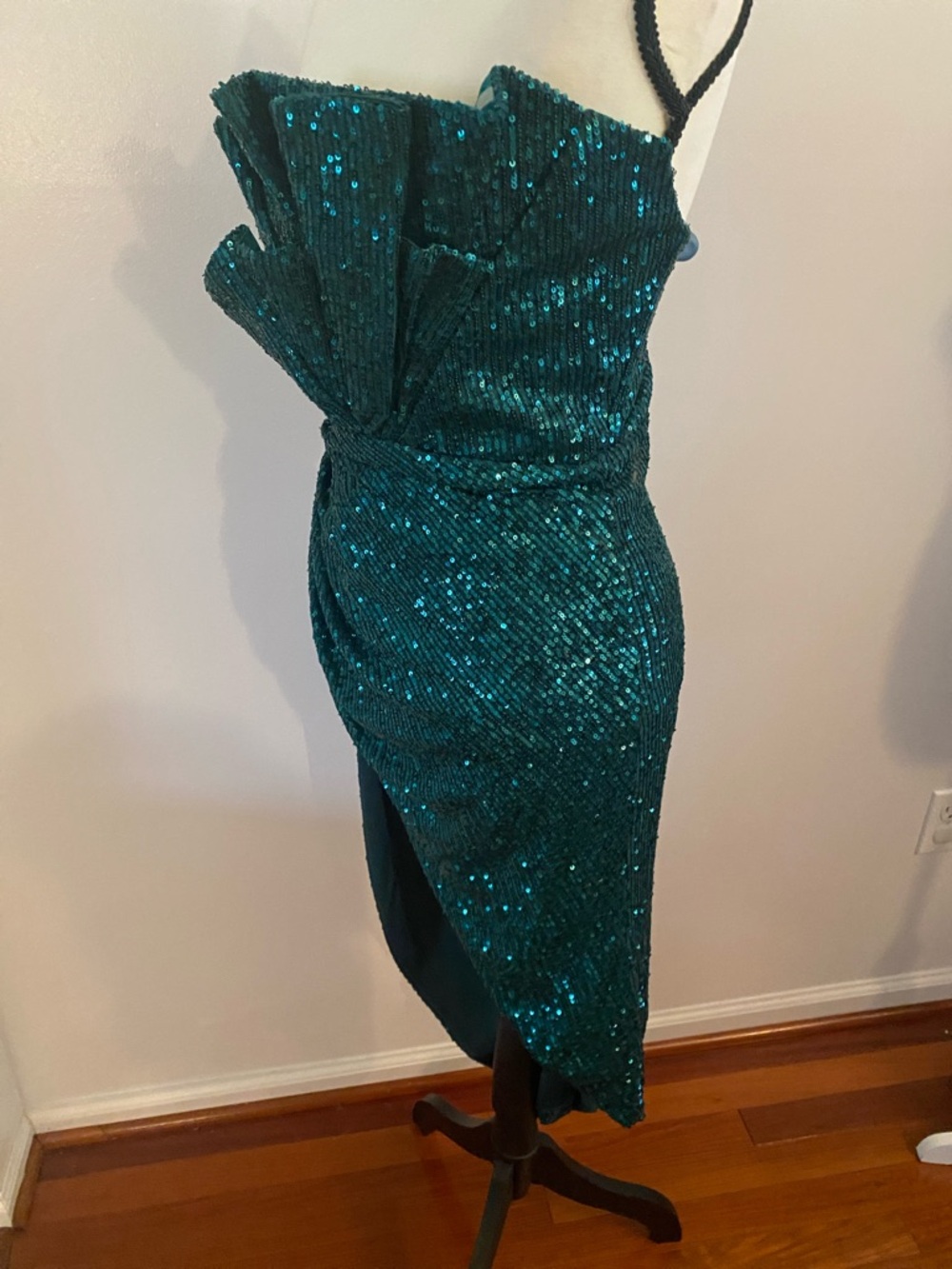 Ellie Lisque green sequined high slit strapless dress small - Picture 6 of 11